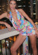 Women Summer Blue Sexy Halter Sleeveless Floral Print Backless Mini Bodycon Dress