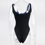 Women Summer Black Sexy U-neck Sleeveless Solid Backless Bodysuit