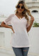 Women Summer Pink Casual V-neck Short Sleeves Solid Patchwork Regular Tops