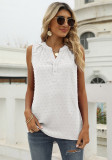 Women Summer White Casual V-neck Sleeveless Solid Chiffon Regular Loose Blouse