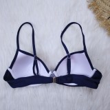 Women Blue Bikini Straps Geometric Print Underwire Two Piece Swimwear