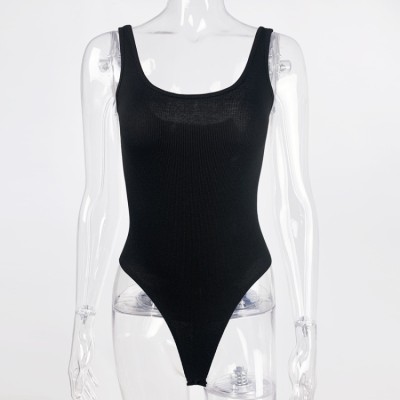 Women Summer Black Sexy U-neck Sleeveless Solid Backless Bodysuit