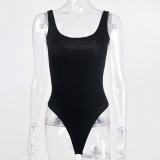 Women Summer Black Sexy U-neck Sleeveless Solid Backless Bodysuit