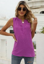 Women Summer Purple Casual V-neck Sleeveless Solid Chiffon Regular Loose Blouse
