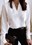 Women Spring White Formal V-neck Long Sleeve Solid Shirt