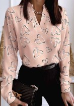 Women Spring Printed V-neck Long Sleeve Shirt