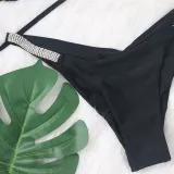 Women Black Bikini Halter Diamonds Two Piece Swimwear