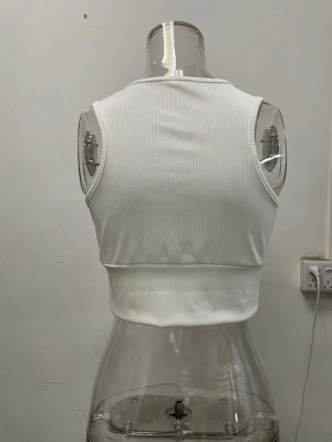 Women Summer White Deep V-neck Solid Knit Tank Tops