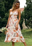 Summer Women Floral Printed Slim Strap Long Holiday Dress