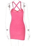 Summer Women Pink Sexy Halter Mini Dress