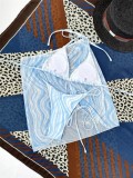 Women Multi-Color Stripes Print Cover-Up Bikini Three Piece Swimwear