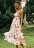 Summer Women Floral Printed Slim Strap Long Holiday Dress