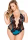 Women Black and BLue Lace Patchwork Plus Size Teddy Lingerie