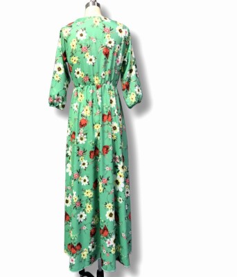 Summer Women Green Floral Printed Long Maxi Holiday Dress