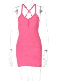 Summer Women Pink Sexy Halter Mini Dress