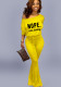 Women Spring Yellow Casual Slash Neck Batwing Sleeve Letter Print Full Length Loose Jumpsuit