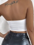 Women Summer White Strapless Solid Short Crop Tops
