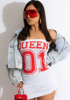 Women Summer White Sexy Off-the-shoulder Sleeveless Letter Print Lace Up Mini Bodycon Dress