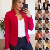 Women Spring Red Casual Long Sleeves Solid Blazer