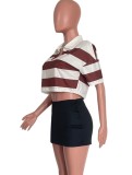 Women Summer Stripes Casual Short Sleeves Crop Top