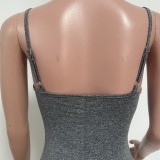 Women Summer Grey O-Neck Sleeveless Solid Skinny Romper
