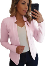 Women Spring Pink Casual Long Sleeves Solid Blazer