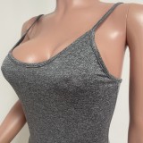 Women Summer Grey O-Neck Sleeveless Solid Skinny Romper