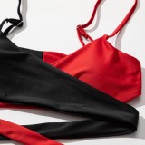 Women Black Bikini Color Blocking Two Piece Swimwear