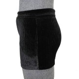 Women Spring Black High Waist Solid Skinny Corduroy Shorts