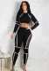 Women Summer White Sports O-Neck Full Sleeves Crop Patchwork Mesh Skinny Two Piece Pants Set