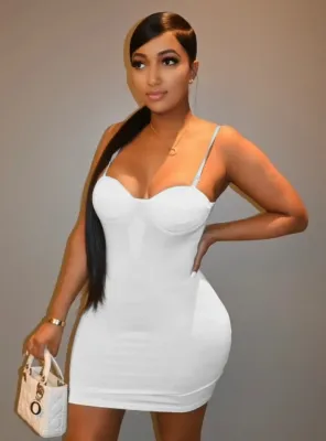Women Summer White Sexy Straps Mini Bodycon Dress