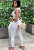 Women Summer White Casual O-Neck Sleeveless Solid Jumpsuit