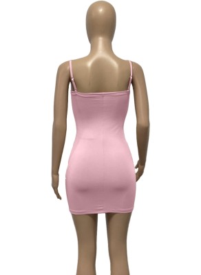 Women Summer Pink Sexy Straps Mini Bodycon Dress