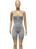 Women Summer Grey Sexy Sleeveless Solid Straps Skinny Rompers