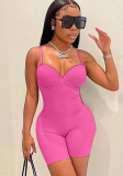 Women Summer Rose Sexy Sleeveless Solid Straps Skinny Rompers