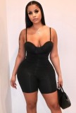 Women Summer Black Sexy Sleeveless Solid Straps Skinny Rompers