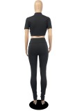 Women Summer Black Sexy Stand Collar Sleeveless Crop Top Solid Two Piece Pants Set