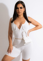 Women Summer White Sexy V-neck Half Sleeves Solid Skinny Rompers