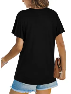 Women Summer Black Casual O-Neck Short Sleeves Solid Long T-Shirt