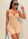 Women Summer Khaki Sexy Sleeveless Solid Straps Skinny Rompers