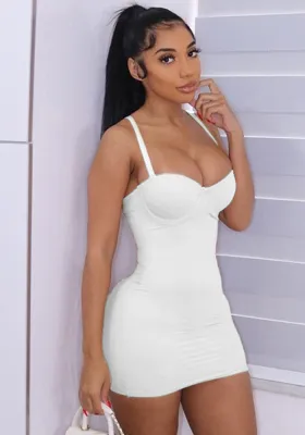 Women Summer White Sexy Straps Mini Bodycon Dress