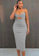 Women Summer Grey Sexy Sleeveless Solid Hollow Out Midi Dress
