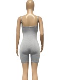 Women Summer Grey Sexy Sleeveless Solid Straps Skinny Rompers