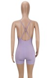 Women Summer Purple Casual V-neck Sleeveless Solid Above Knee Regular Ribbed Rompers