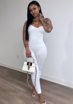 Women Summer White Casual Strap Sleeveless Solid Ankle Length Regular Backless Jumpsuit