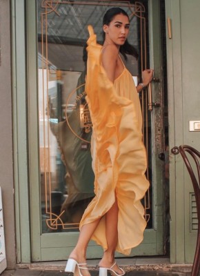 Women Summer Gold Strap Solid Color Boho Swing Long Maxi Dress