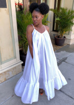 Women Summer White Strap Solid Color Boho Swing Long Maxi Dress