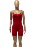 Women Summer Red Sporty Sleeveless Solid Above Knee Skinny Playsuit