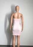 Women Summer Pink Sexy Strapless Color Blocking Mini Loose Club Dress