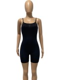 Women Summer Black Sporty Sleeveless Solid Above Knee Regular Playsuit